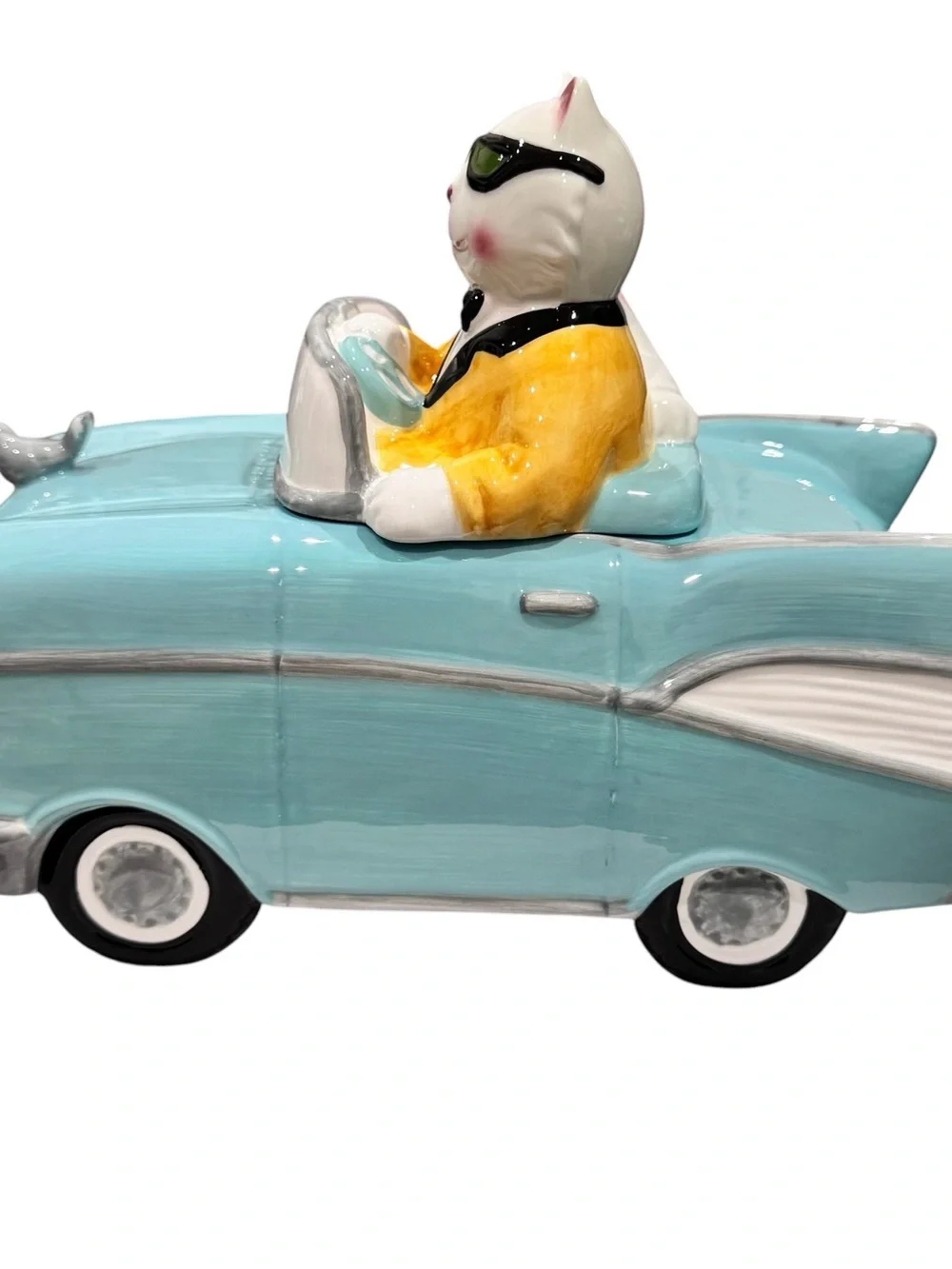VTG 1997 Clay Art Collectible 1957 Chevy Cruisin’ Cats Ceramic Cookie Jar In Box